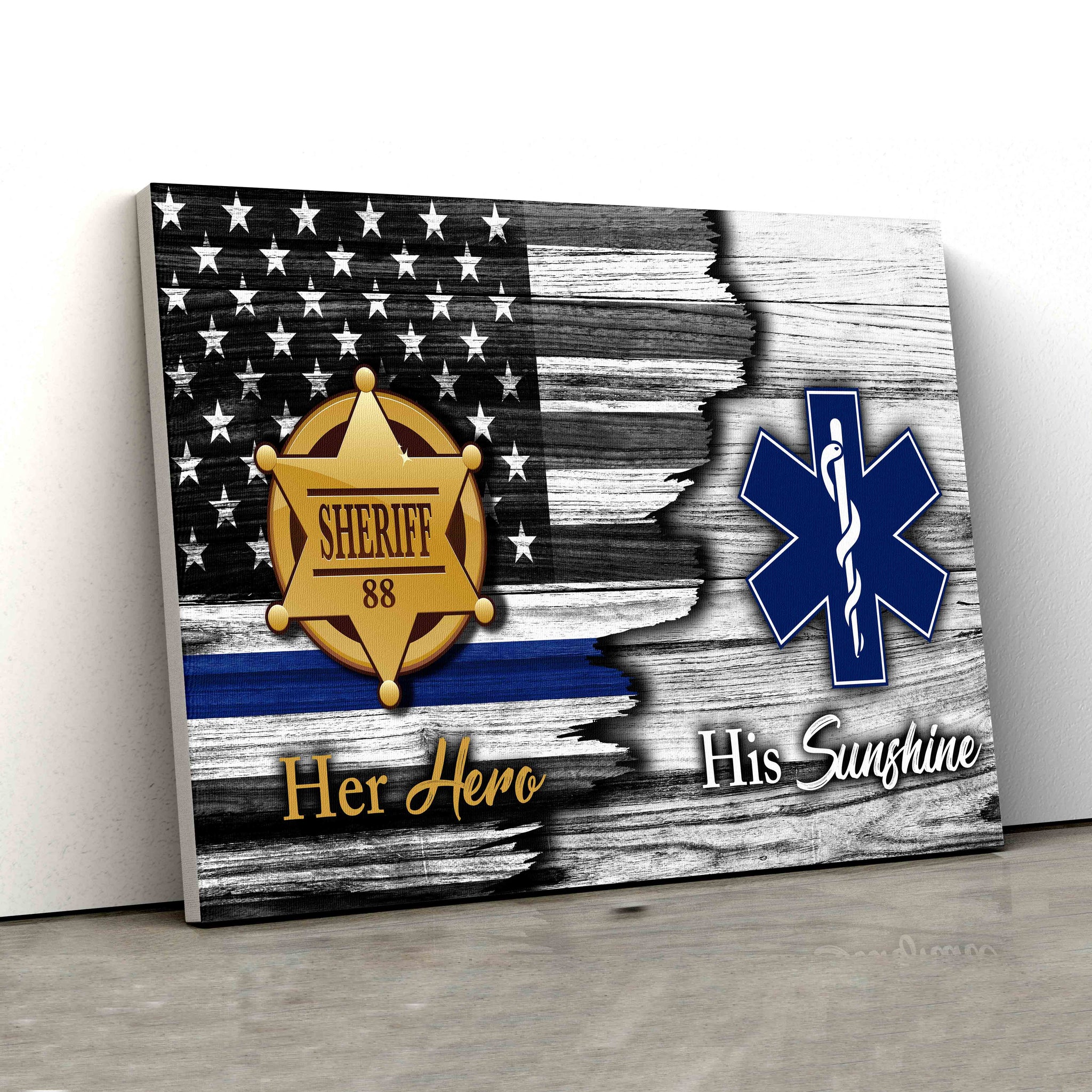 American Flag Canvas, Sheriff Badge Canvas, The Star Of Life Canvas, Custom Name Canvas, Canvas Wall Art, Gift Canvas