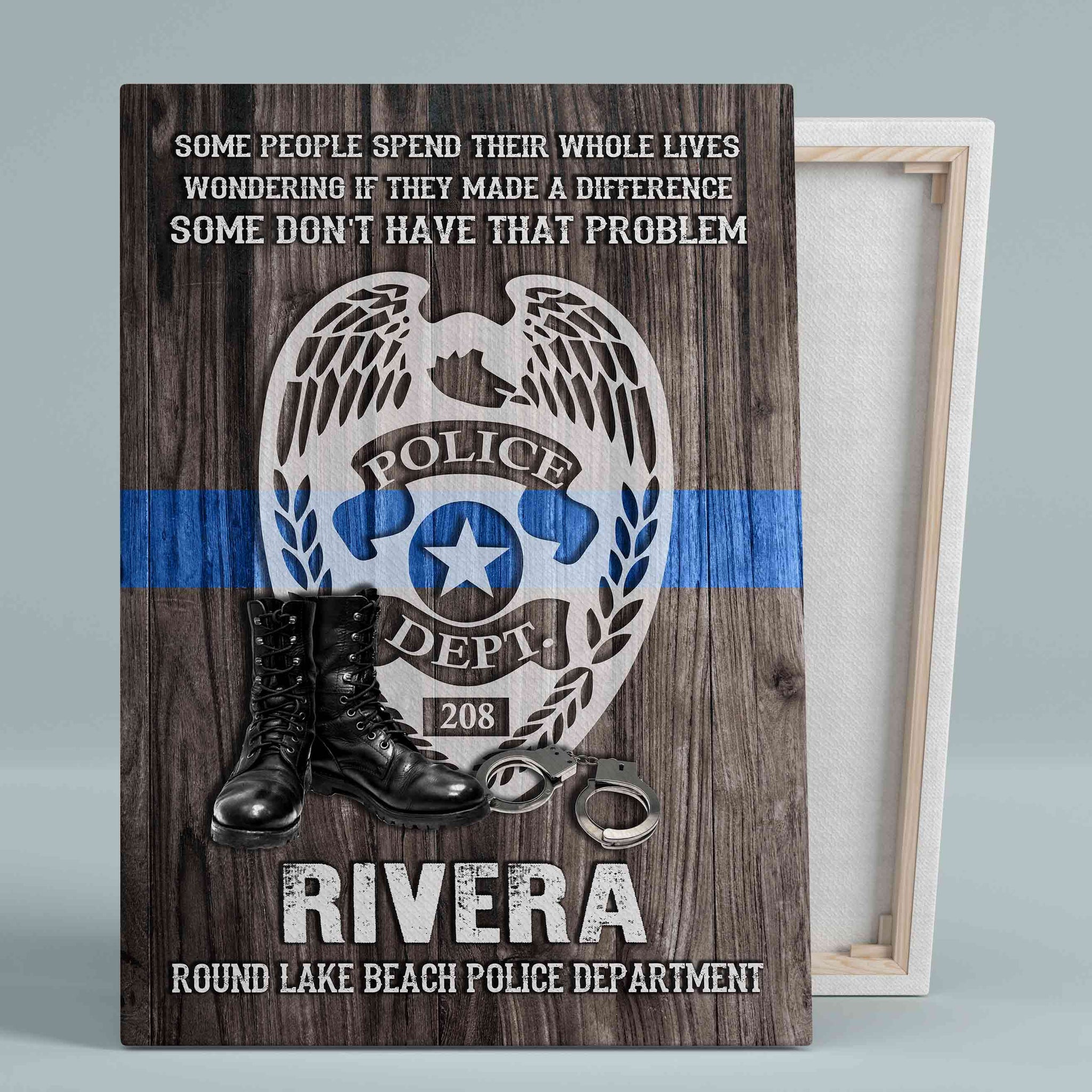 Rivera Round Lake Beach Police Department Canvas, Police Badge Canvas, Custom Name Canvas, Canvas Wall Art, Gift Canvas