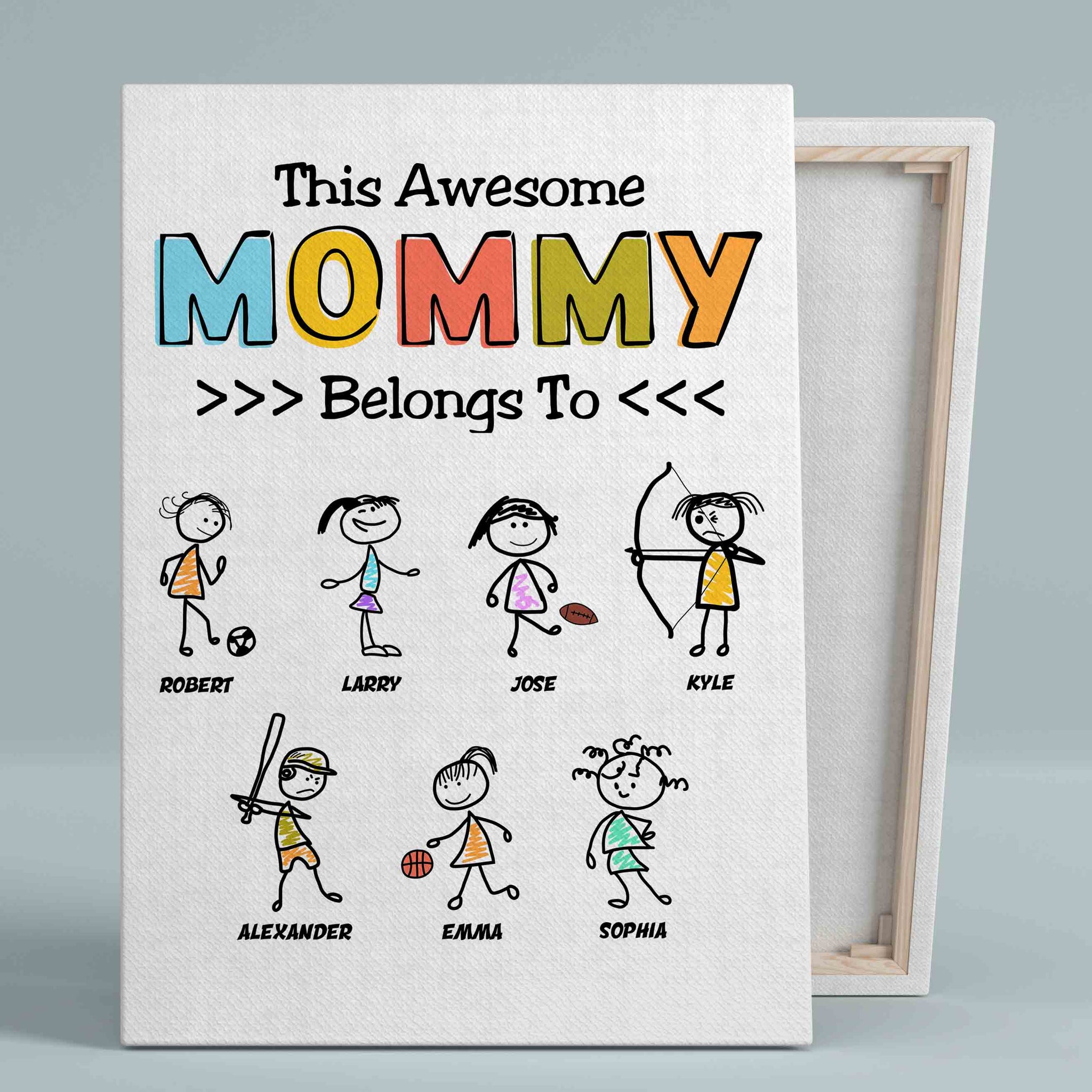 This Awesome Mommy Belongs To Canvas, Mom Canvas, Child Canvas, Sport Canvas, Custom Name Canvas, Family Canvas