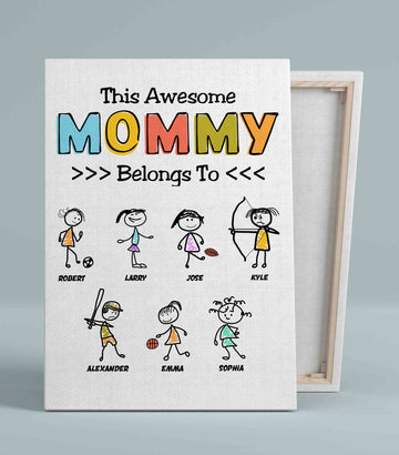 This Awesome Mommy Belongs To Canvas, Mom Canvas, Child Canvas, Sport Canvas, Custom Name Canvas, Family Canvas