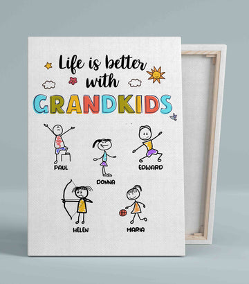 Life Is Better With Grandkids Canvas, Grandkid Canvas, Child Canvas, Custom Name Canvas, Family Canvas