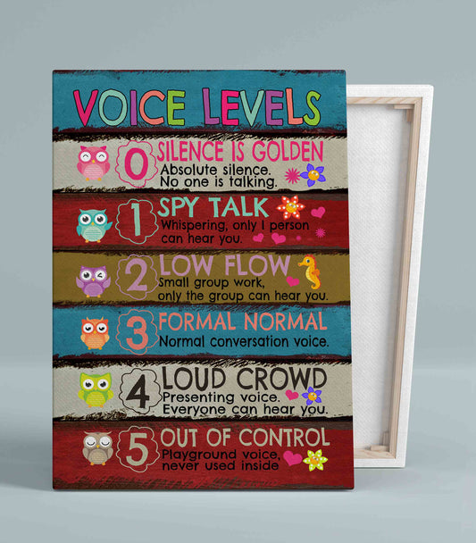 Voice Levels Canvas, Silence Is Golden Canvas, Owl Canvas Painting, Wall Art Canvas, Gift Canvas