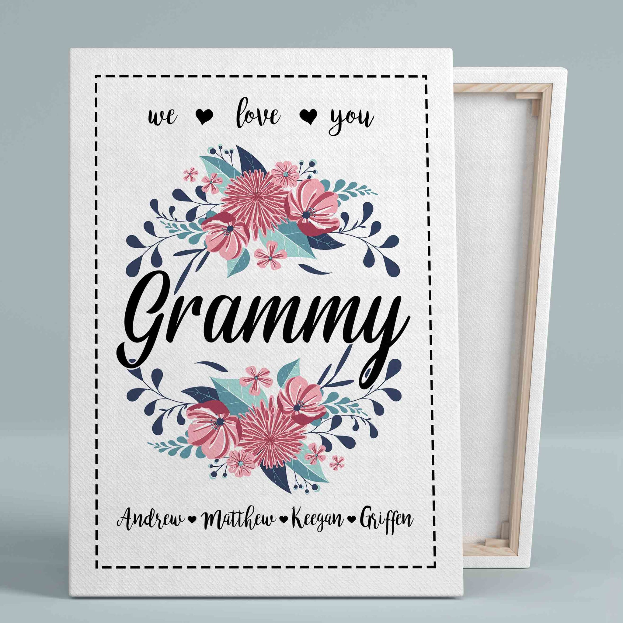 We Love You Grammy Canvas, Flower Canvas, Custom Name Canvas, Canvas Wall Art, Gift Canvas