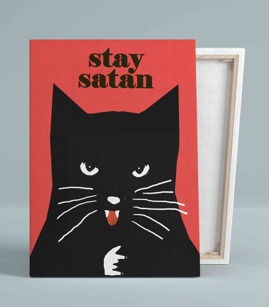Stay Satan Canvas, Black Cat Canvas, Cat Canvas, Canvas Wall Art, Gift Canvas