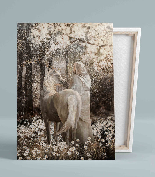 Walking With Jesus Into The Forest Canvas , Horse Canvas, Daisy Canvas, Christian Wall Art Canvas, Canvas Wall Decor