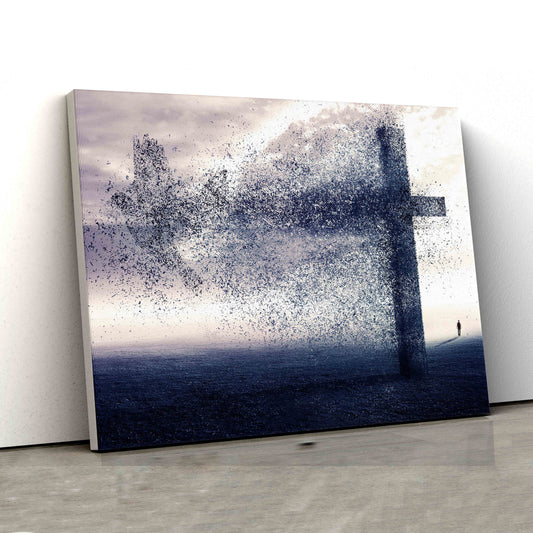 A Cross And Dove Wind Canvas Wall Art, Disintegrating Cross Canvas, Christian Wall Art Canvas, Canvas Wall Decor