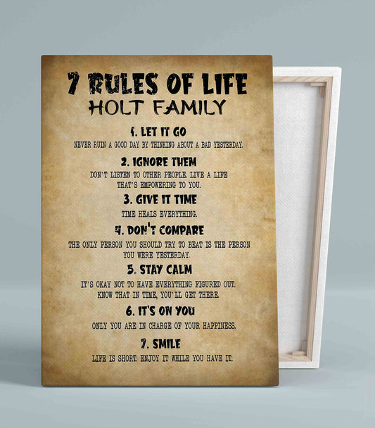 7 Rules Of Life Canvas, Holt Family Canvas, Family Canvas, Canvas Wall Art, Canvas Wall Decor, Gift Canvas
