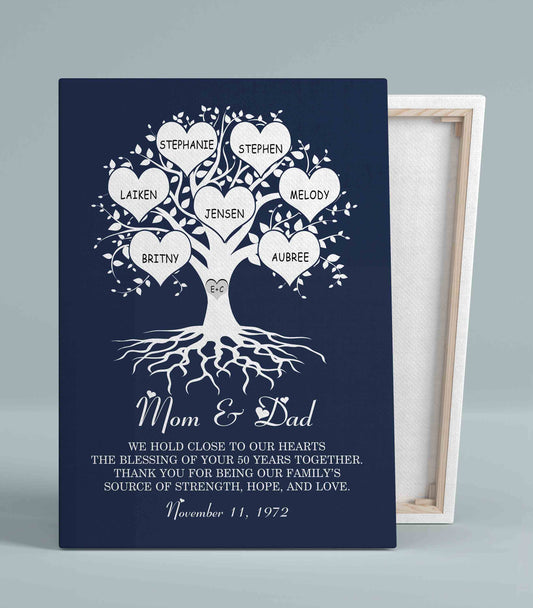 50th Wedding Anniversary Canvas, Personalized Family Tree Canvas, Gift For Parents Grandparents Canvas, Family Canvas, Gift Canvas