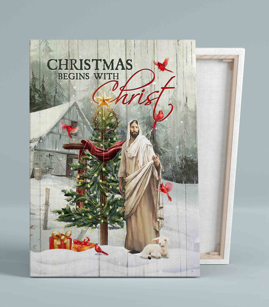Christmas Begins With Christ Canvas, Jesus Canvas, Beautiful Christmas Tree Canvas, Christmas Canvas, Canvas Wall Decor, Gift Canvas