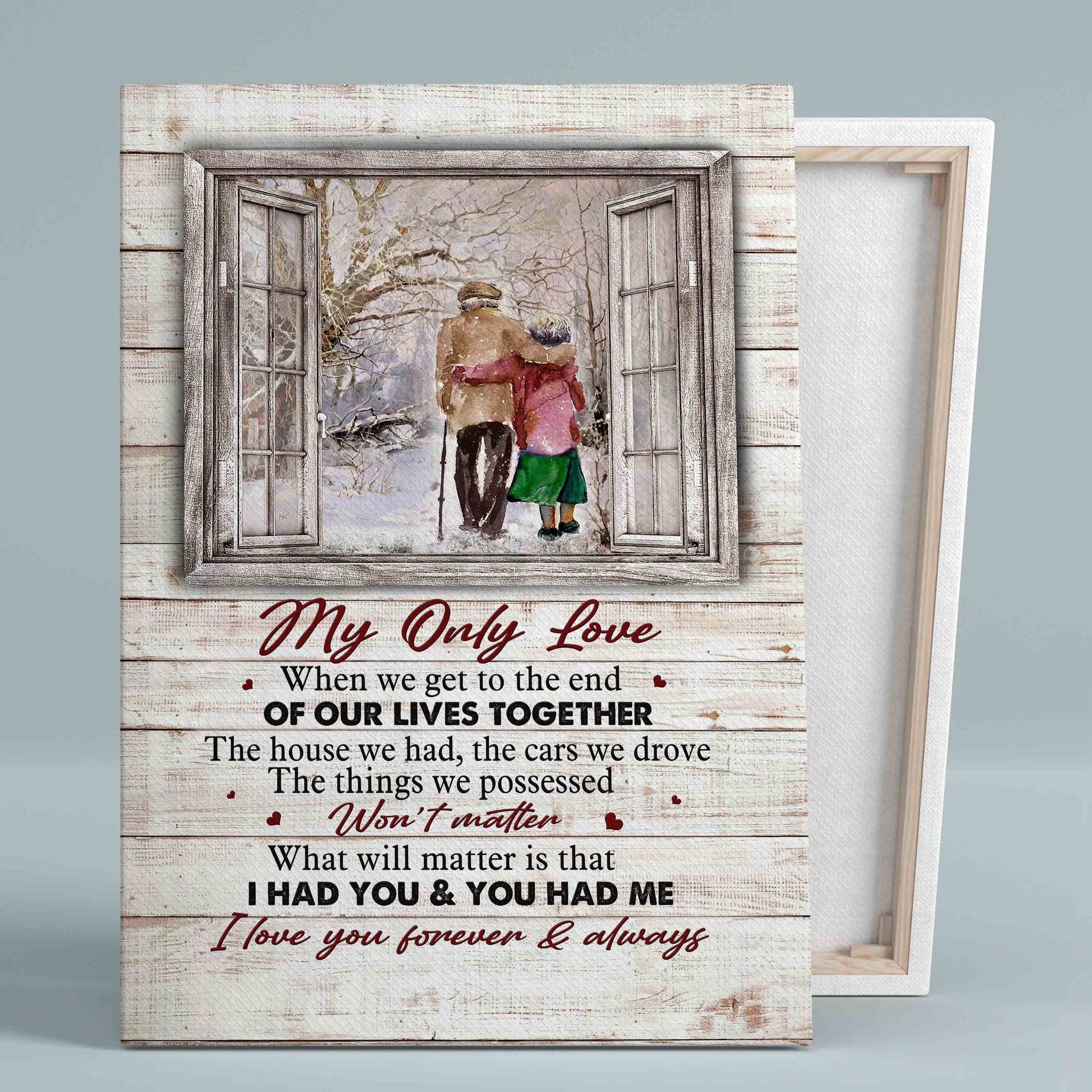 I Love You Forever And Always Canvas, Old Couple Walking Canvas, Winter Canvas, Anniversary Canvas, Canvas Wall Art, Gift Canvas