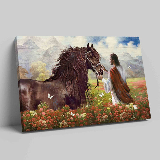 In A Peacefull Valley Canvas, Flower Field Canvas, Horse Canvas, Jesus Canvas, Christian Wall Art Canvas, Canvas Wall Decor, Gift Canvas