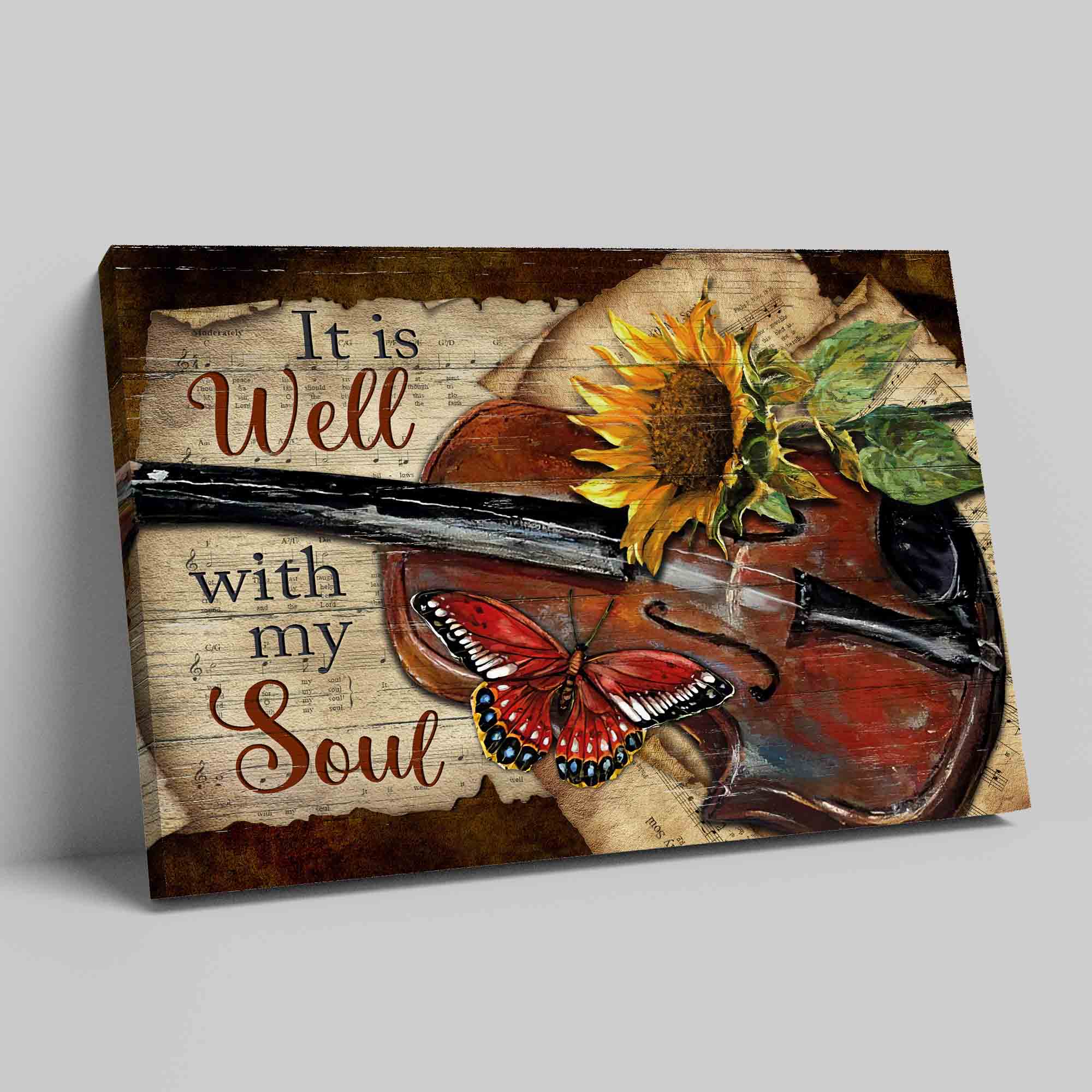 It Is Well With My Soul Canvas, Vintage Violin Canvas, Butterfly Canvas, Sunflower Canvas, Canvas Wall Art, Canvas Wall Decor, Gift Canvas