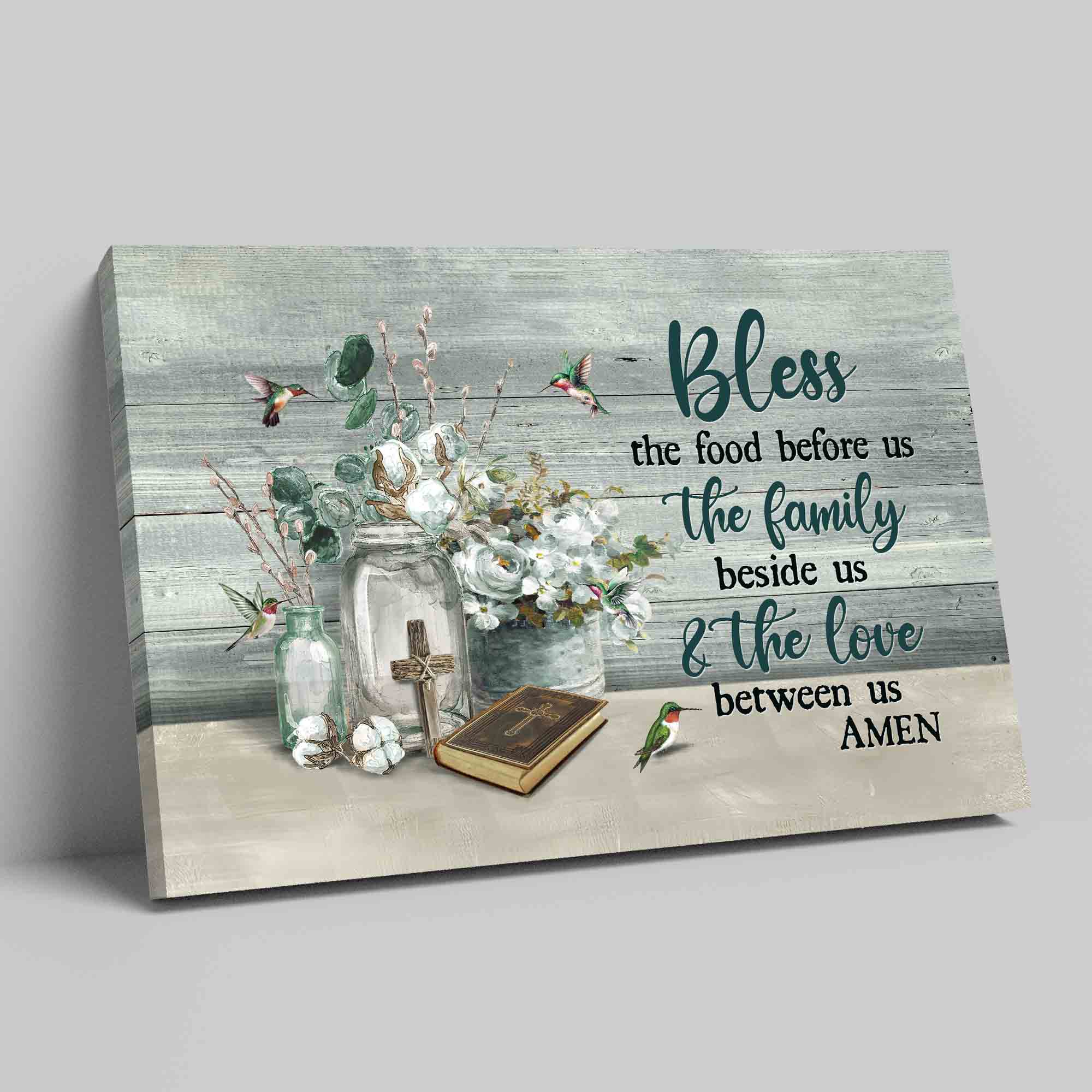 Bless The Food Before Us Canvas, Flower Canvas, Vintage Bible Canvas, Hummingbird Canvas, Christian Wall Art Canvas, Canvas Wall Decor, Gift Canvas