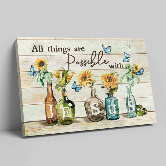 All Things Are Possible With Jesus Canvas, Jesus Canvas, Butterfly Canvas, Sunflower Canvas, Christian Wall Art Canvas, Wall Art Canvas, Gift Canvas