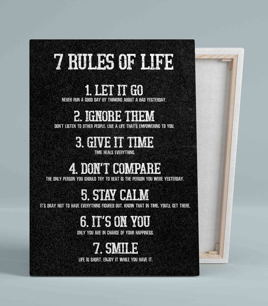 7 Rules Of Life Canvas, Inspirational Quote Canvas, Motivational Canvas, Canvas Wall Art, Gift Canvas
