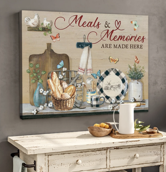 Kitchen Canvas Meals And Memories Are Made Here Butterfly Wall Art Dining Room Decor - Canvas Prints