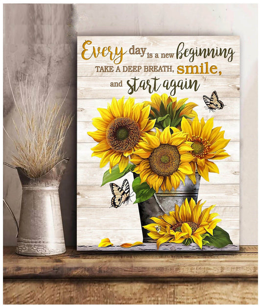 Every Day Is A New Beginning Sunflower And Butterfly Canvas Wall Art Decor - Canvas Prints