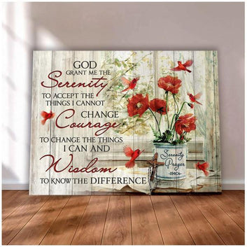 Christian Prayer Cardinal Canvas Wall Art God Grant Me The Serenity - Canvas Prints