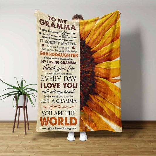 To My Gramma Blanket, Sunflower Blanket, Personalized Blanket, You Are The World Blanket