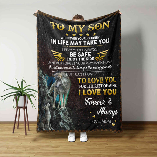 To My Son Blanket, Custom Name Blanket, Wolf Blanket, Family Blanket