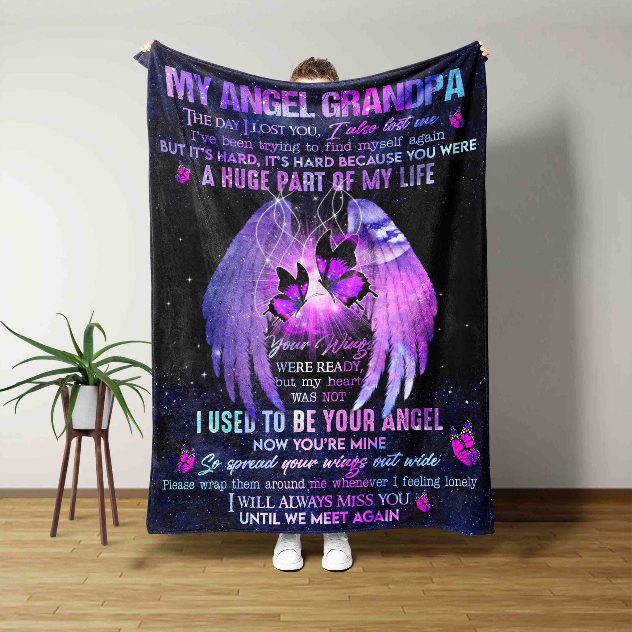 My Angel Grandpa Blanket, Memorial Blanket, Family Blanket, Blanket For Gifts