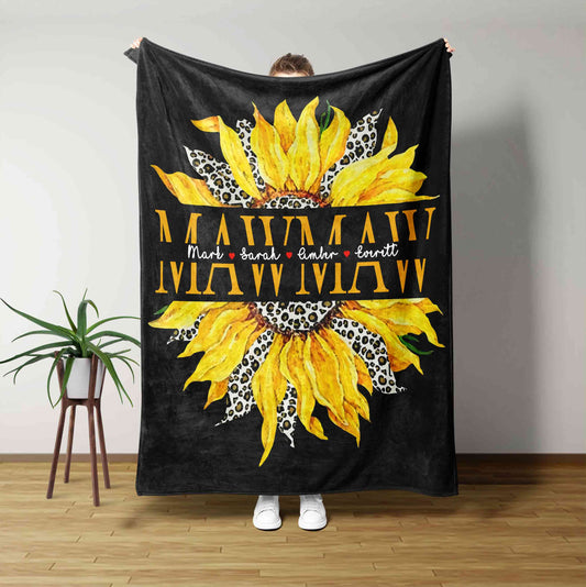 Maw Maw Blanket, Blanket For Mom, Monogrammed Blanket, Sunflower Blanket