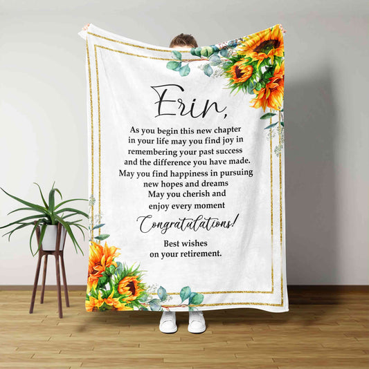 Personalized Name Blanket, Blanket For Gift, Sunflower Blanket, Retirement Blanket