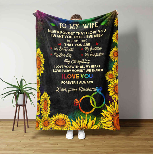 Personalized Name Blanket, Never Forget That I Love You Blanket, Sunflower Blanket, Family Blanket