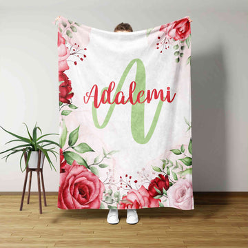 Personalized Name Blanket, Rose Blanket, Flower Blanket, Custom Name Blanket, Blanket For Gift