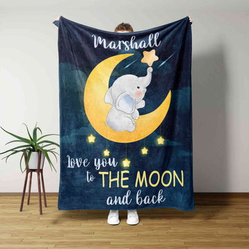 Personalized Name Blanket, Love You To The Moon And Back Blanket, Elephant Blanket, Blanket For Gift