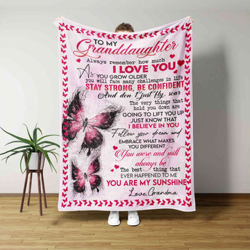 To My Granddaughter Blanket, Butterfly Blanket, Family Blanket, Custom Name Blanket, Blanket For Gift