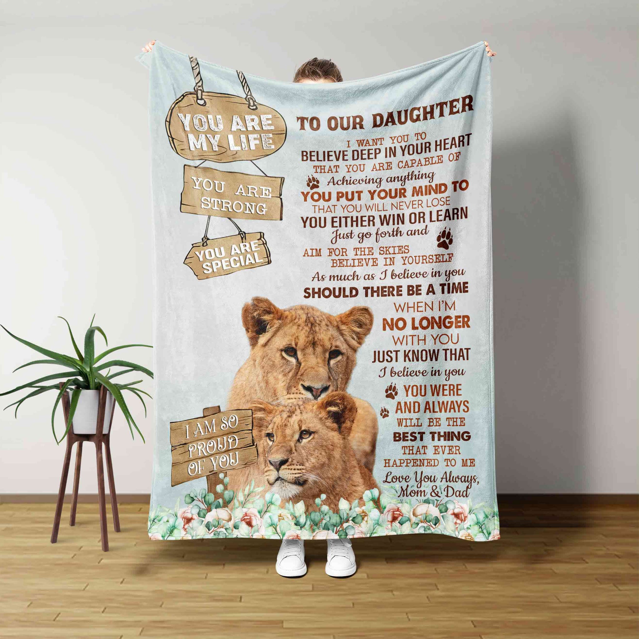 To My Daughter Blanket, Lion Blanket, Custom Name Blanket, Family Blanket, Blanket For Gift