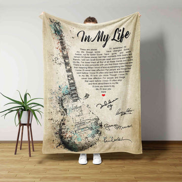 In My Life Blanket, Guitar Blanket, Heart Blanket, Custom Name Blanket, Canvas For Gift
