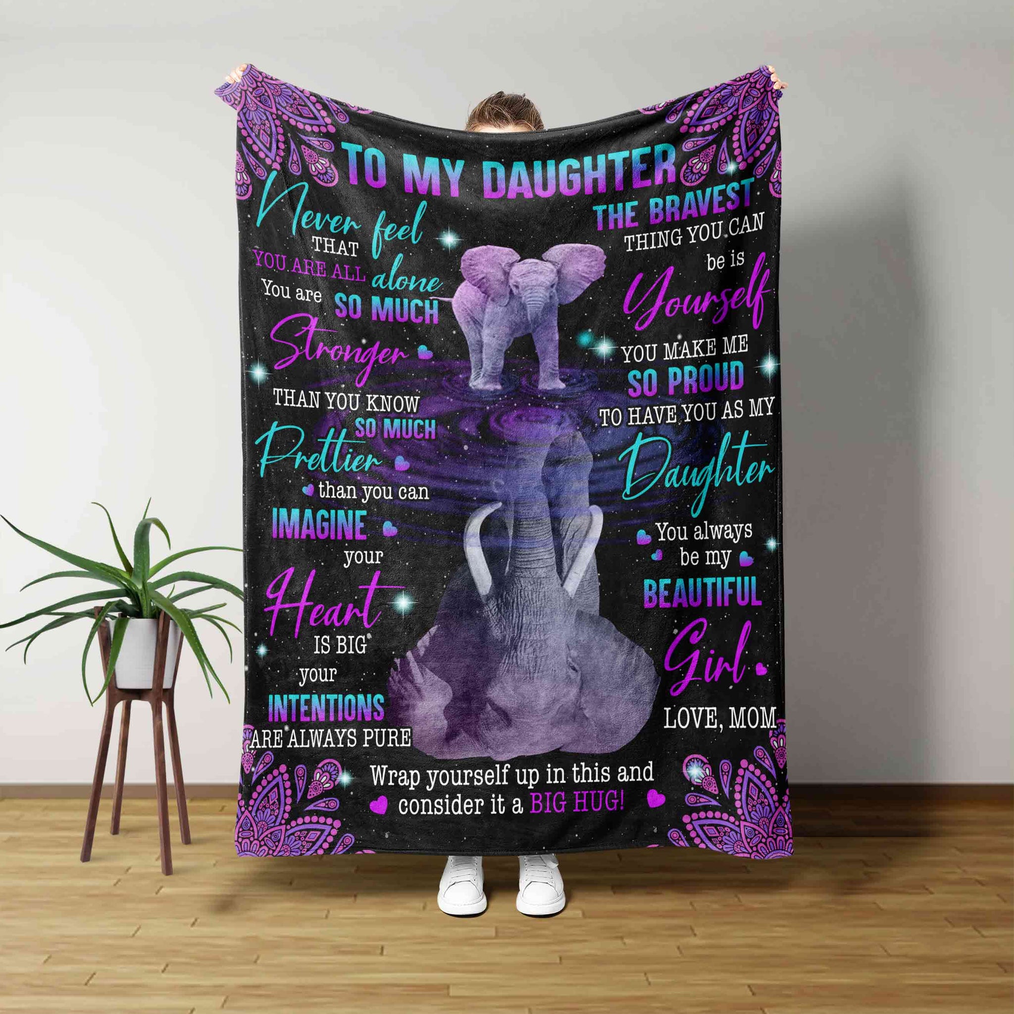 To My Daughter Blanket, Elephant Blanket, Custom Name Blanket, Family Blanket, Blanket For Gift