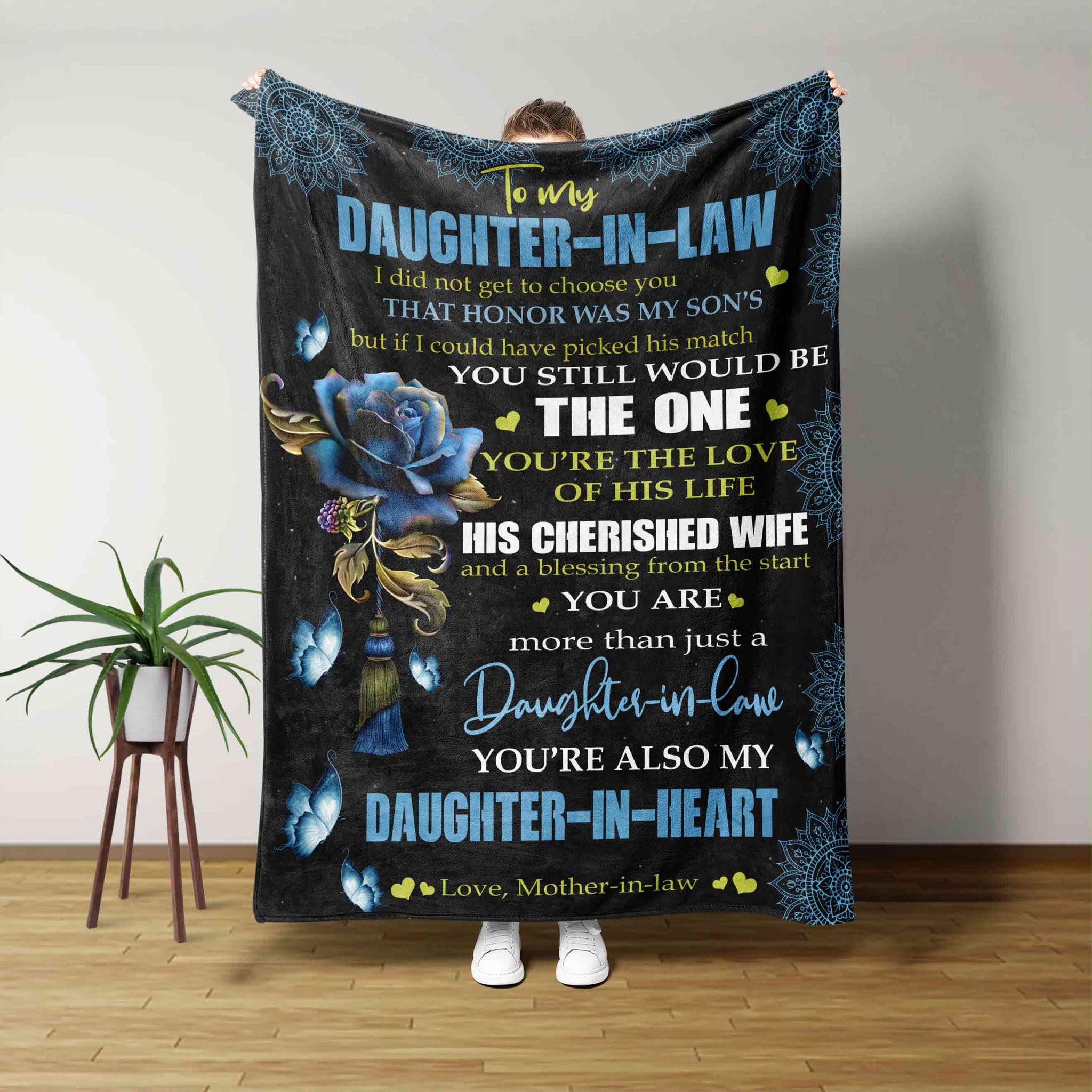 To My Daughter In Law Blanket, Rose Blanket, Butterfly Blanket, Custom Name Blanket, Family Blanket