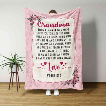 Grandma Blanket, Heart Blanket, Flower Blanket, Custom Name Blanket, Family Blanket, Gift Blanket