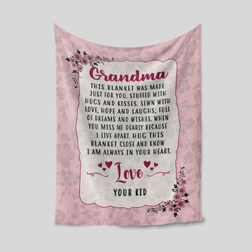Grandma Blanket, Heart Blanket, Flower Blanket, Custom Name Blanket, Family Blanket, Gift Blanket