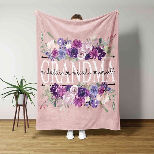 Grandma Blanket, Flower Blanket, Family Blanket, Custom Name Blanket, Gift Blanket