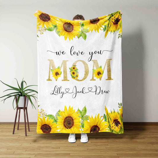 We Love You Blanket, Mom Blanket, Sunflower Blanket, Family Blanket, Custom Name Blanket, Gift Blanket