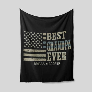 Best Grandpa Ever Blanket, American Flag Blanket, Family Blanket, Custom Name Blanket, Gift Blanket