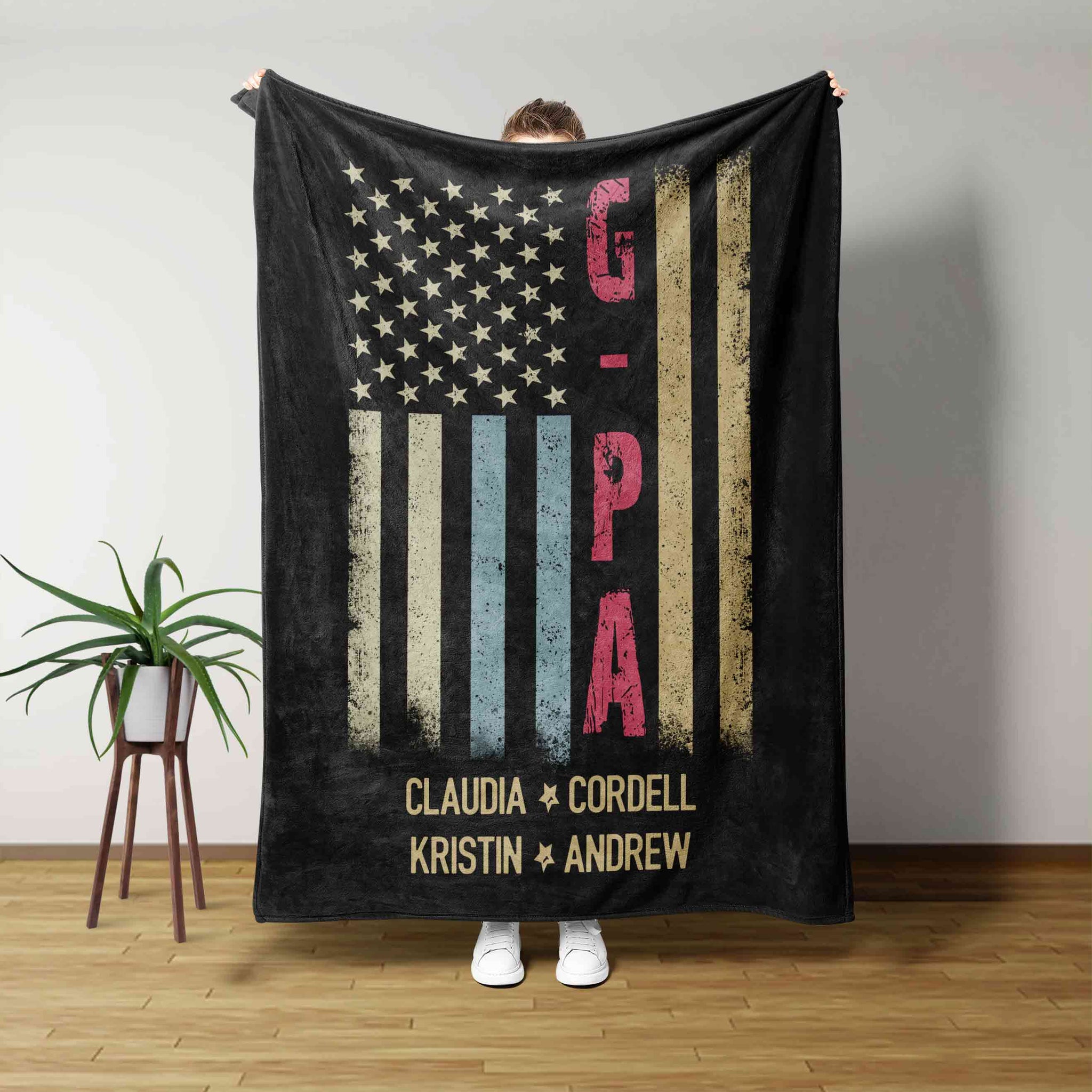 G-Pa Blanket, American Flag Blanket, Family Blanket, Custom Name Blanket, Gift Blanket