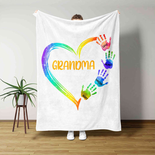 Grandma Blanket, Hand Blanket, Heart Blanket, Color Blanket, Family Blanket, Custom Name Blanket, Gift Blanket