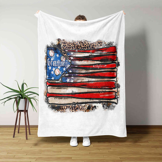 Grammy Blanket, Baseball Blanket, American Flag Blanket, Family Blanket, Custom Name Blanket, Gift Blanket