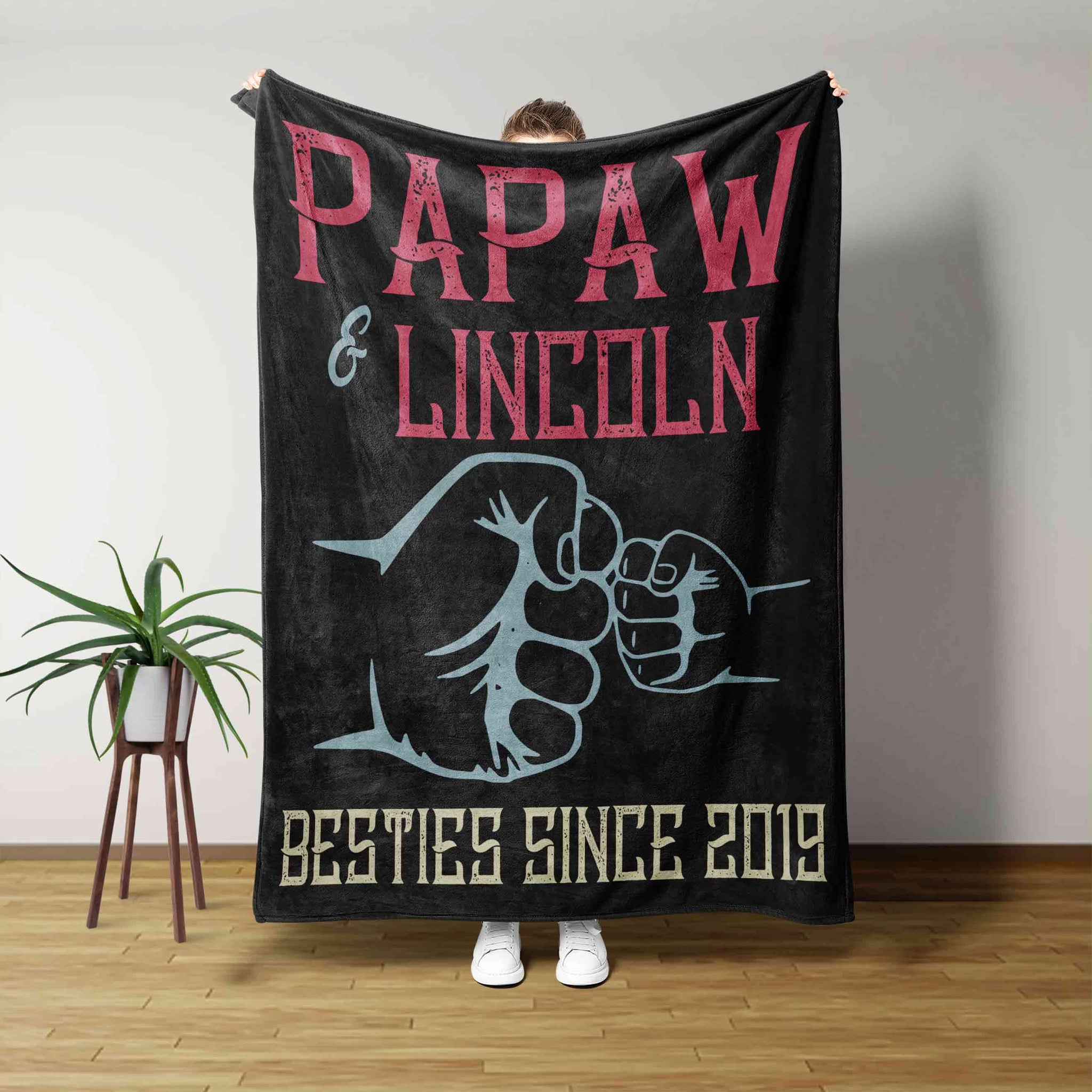 Papaw And Lincoln Blanket, Grasp Blanket, Hand Blanket, Family Blanket, Custom Name Blanket, Gift Blanket