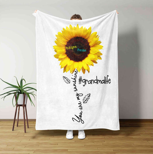 You Are My Sunshine Blanket, Sunflower Blanket, Grandmalife Blanket, Family Blanket, Custom Name Blanket