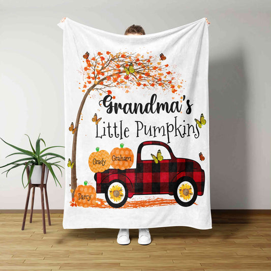 Grandma's Little Pumpkins Blanket, Truck Blanket, Sunflower Blanket, Butterfly Blanket, Custom Name Blanket