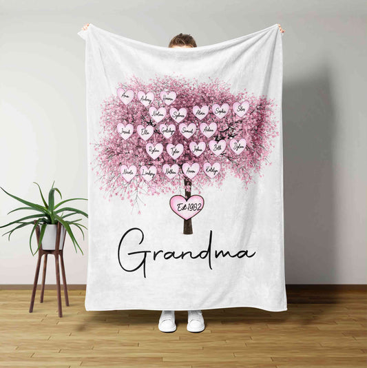Grandma Blanket, Tree Blanket, Heart Blanket, Family Blanket, Custom Name Blanket, Gift Blanket