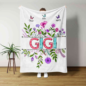 Gigi Blanket, Flower Blanket, Butterfly Blanket, Family Blanket, Custom Name Blanket, Gift Blanket