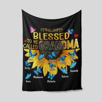 Blessed To Be Called Grandma Blanket, Sunflower Blanket, Butterfly Blanket, Family Blanket, Custom Name Blanket