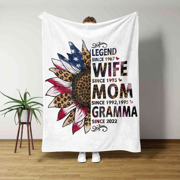 Gramma Blanket, Sunflower Blanket, Family Blanket, Custom Name Blanket, Gift Blanket